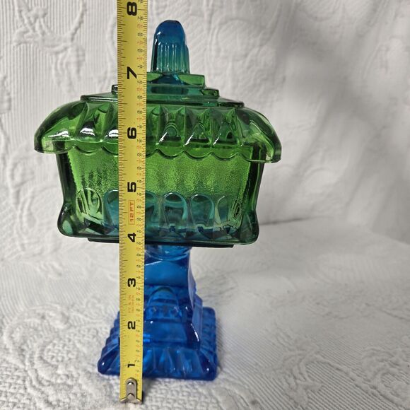 Jeannette Crystal Pedestal Wedding Box Ombre Blue Green Art Deco Mid Century - Picture 7 of 7